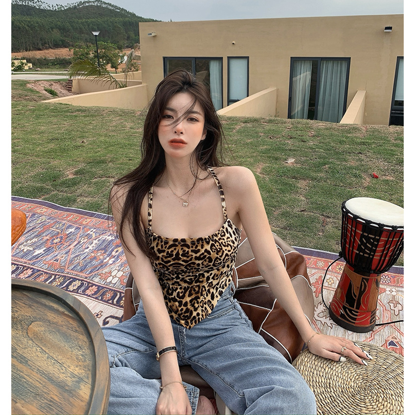 Trendy Leopard Print Crop Top Camisole for Women Summer 2025 Sexy Short Tank Top