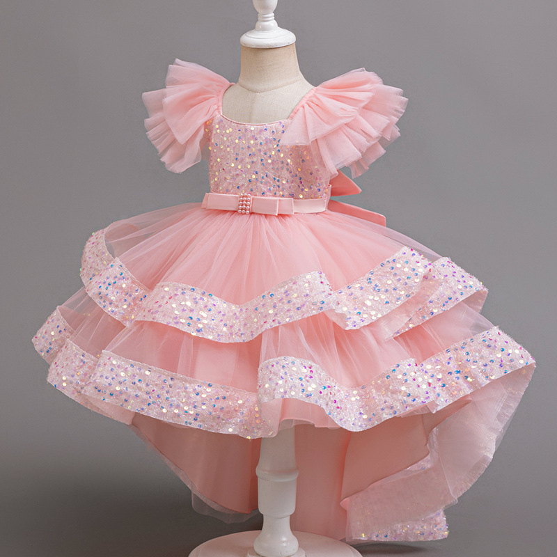 Picture of Cross-border Children's Princess Dress Sequin Trailing Dress Summer Dress European and American Girls Birthday Dinner Piano Performance dress