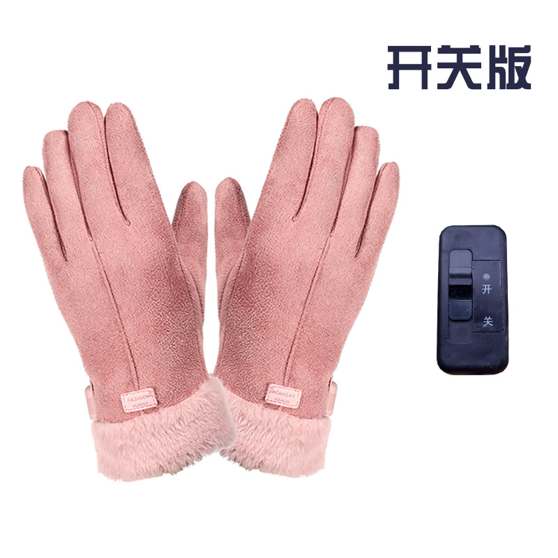 Picture of 2025 Winter Women's USB Heated Waterproof Suede Finger Gloves Electric Vehicle Outdoor Cycling Warmth Suitable