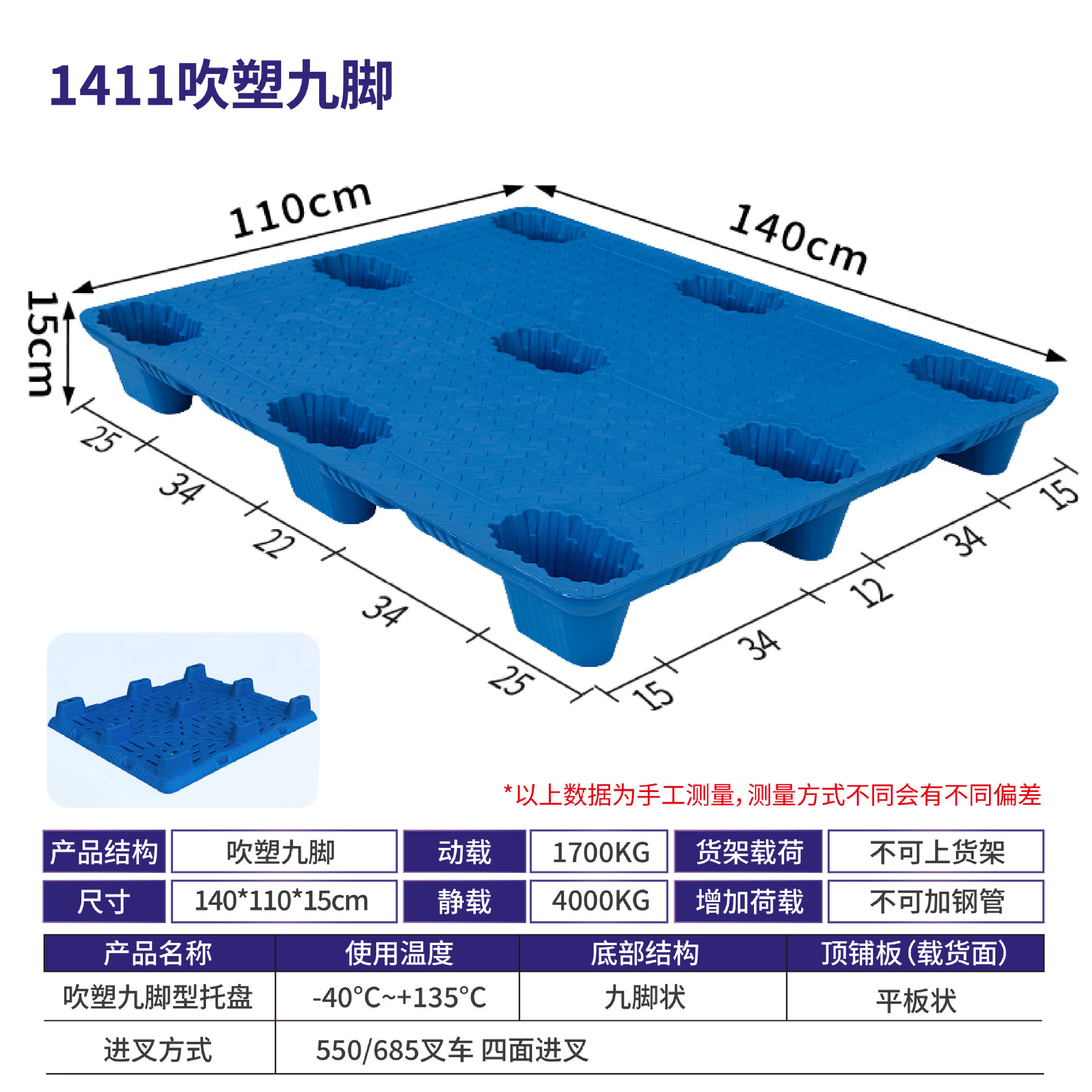 Picture of Xinyito blow molding nine-legged plastic pallet forklift logistics plane card warehouse turnover plastic moisture-proof backing plate factory