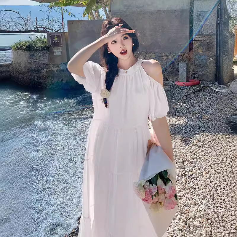 Picture of Internet Popular Style Summer New Shoulder Loose Elegant Lace-up Vacation Fashion dress Women's A1997131