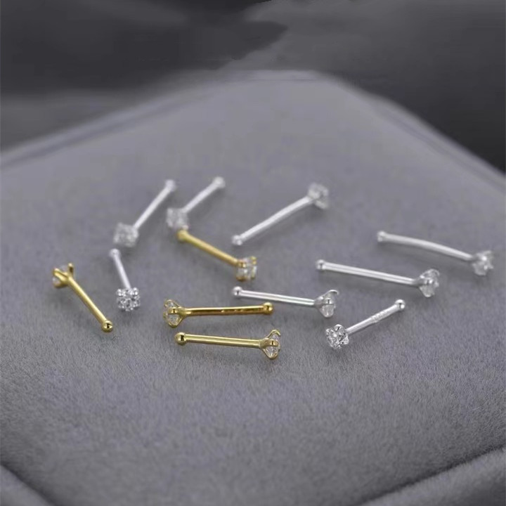 S999 Sterling Silver Zircon Earrings for Women Summer Niche Design High-End Ear Bone Nails for Ear Piercing Pure Silver Earrings Wholesale