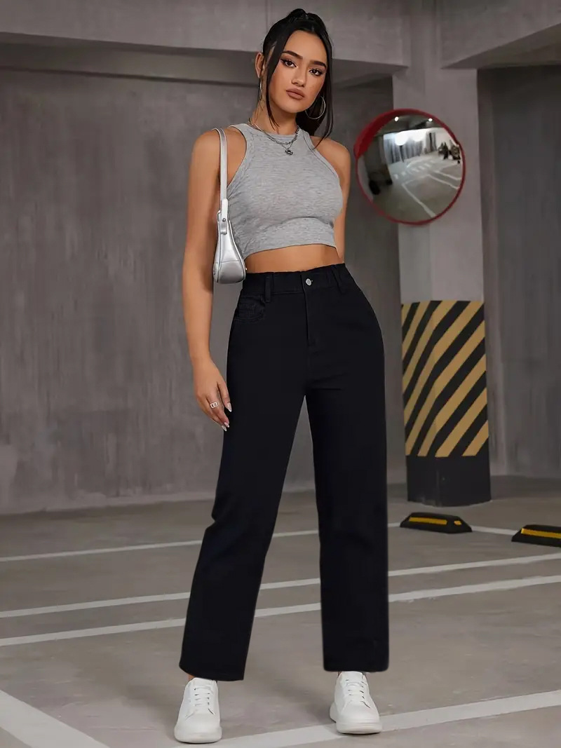 2025 cross-border Amazon women's new casual fashion trend temperament high waist solid color slim jeans women