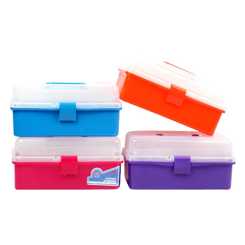 Plastic Translucent Three-Layer Toolbox Large Nail Art Toolbox Art Calligraphy Toolbox Nail Art Storage Box