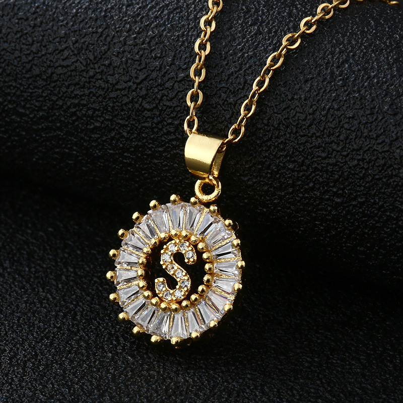 Picture of Letter Necklace Women's Necklace 26 Letters Copper Inlaid Cubic Zircon Vacuum Electroplated Stainless Steel Chain Necklace