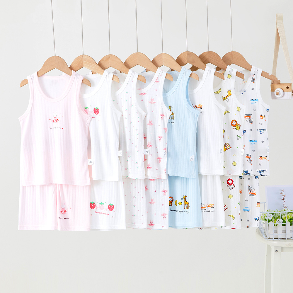 Children's summer vest shorts suit boys and girls baby thin sling fifth pants boneless cold feeling home wear