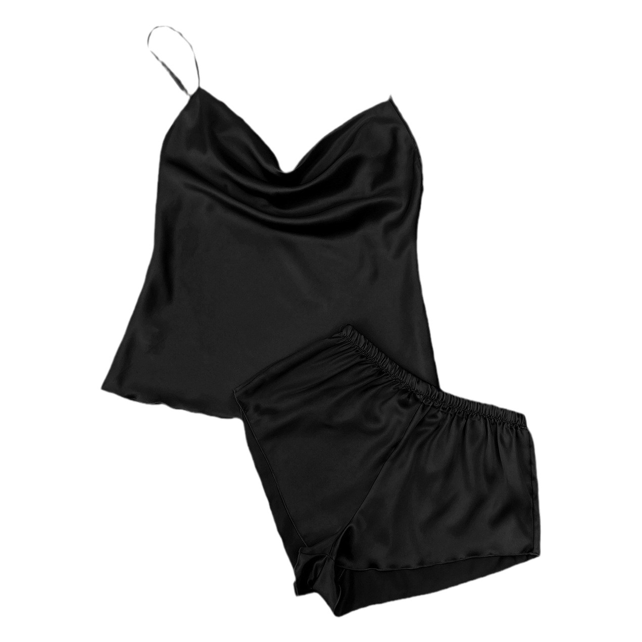 New Solid Color Ice Silk Pajamas for Women, Thin Home Suspender Shorts Set, Sexy and Light Two-Piece Home Clothes