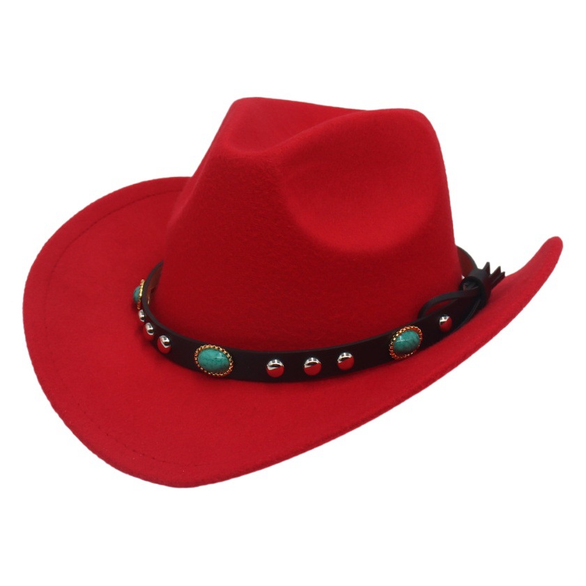 New Ethnic Style Xizang Western Cowboy Hat Topper Hat Autumn and Winter Felt Hat for Men and Women Rivet Edge Jazz Hat Hat