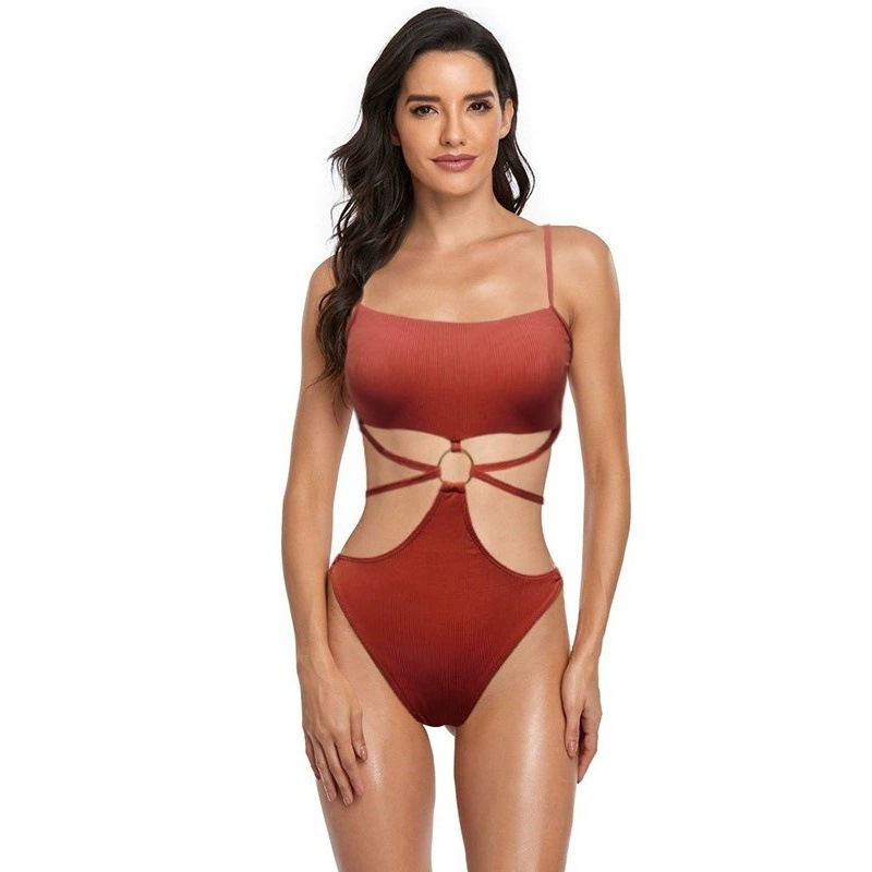 New Hot-selling one-piece bikini fashion sexy solid color simple swimsuit Amazon cross-border foreign trade swimsuit ladies