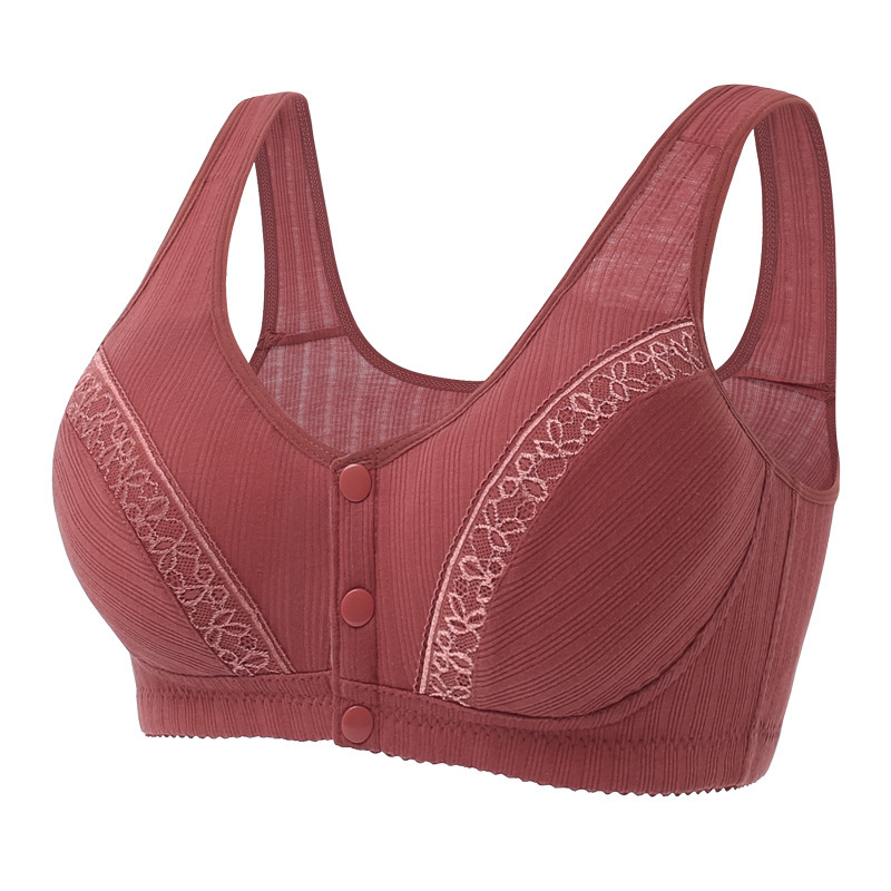 Mom middle-aged and elderly underwear women's front button plus size push up anti-sagging bra top support comfortable seamless bra