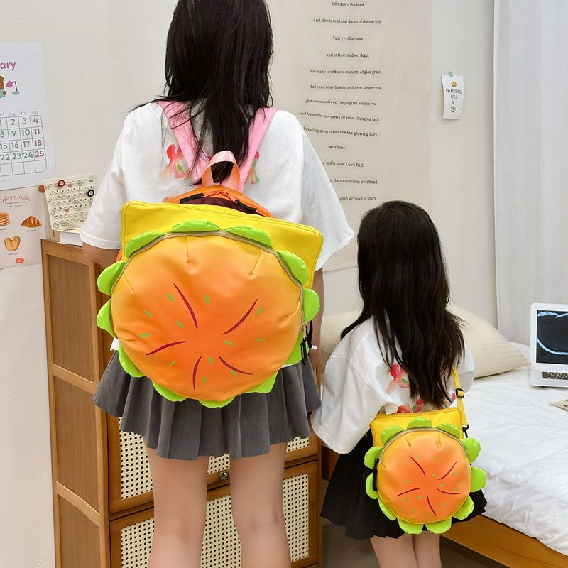 New Cartoon Cute Three-dimensional Hamburger Backpack Parent-child Backpack Fashion Stylish All-match Hamburger Crossbody Bag Cross-border