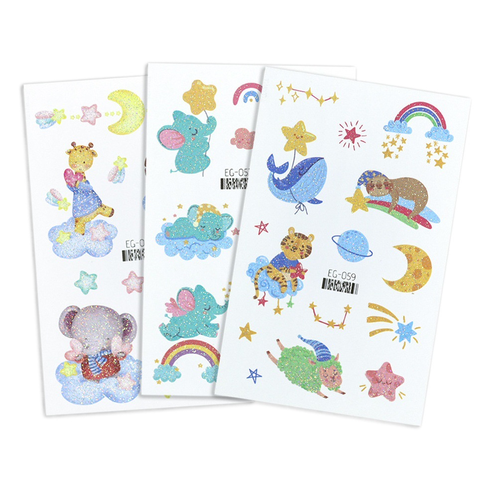 Children's glitter tattoo stickers cute cartoon animal boys and girls environmental protection safety baby tattoo stickers new spot