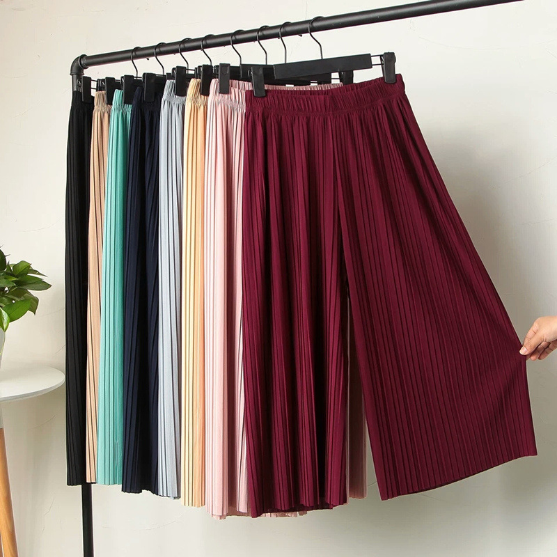 Picture of Spring and Summer Pleated Wide Leg Pants Women's High Waist Slimming Casual Pants Korean-style Large Size Nutty Black Ankle-length Pants