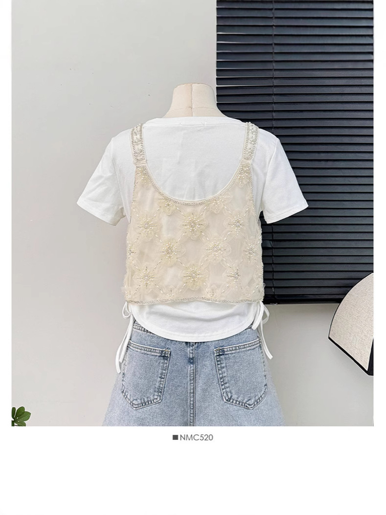 Picture of French Heavy Industry Beaded Hollow Stacked Camisole Women's Summer Design Sense Niche Western Style Fashion Short Top