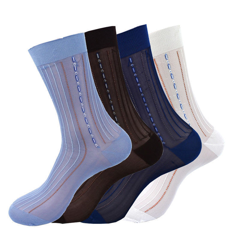HD02 men's thin nylon stockings vintage jacquard loose seamless stockings head and heel reinforced nylon business stockings
