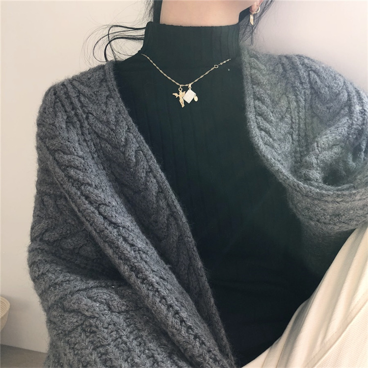 Picture of Autumn and Winter New Outerwear Knitted Cardigan Vintage Fashion Simple Thickened Loose Twist Long Women's Sweater Coat for Women