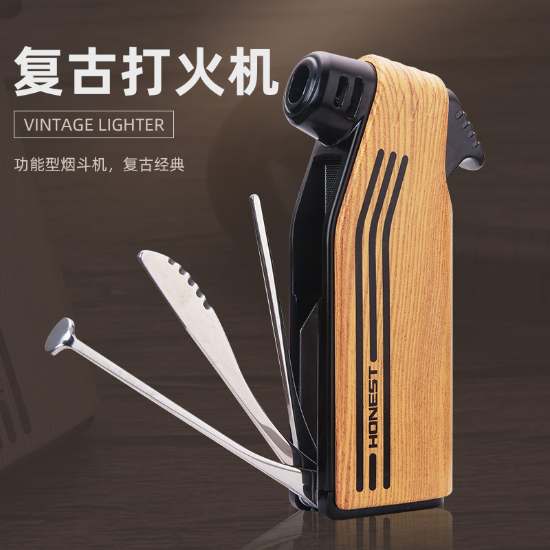 Baicheng Gentleman Retro Point Pipe Lighter Inflatable Oblique Fire Limited Limit Pipe Machine with Scraper Tool Inverted to Take Fire