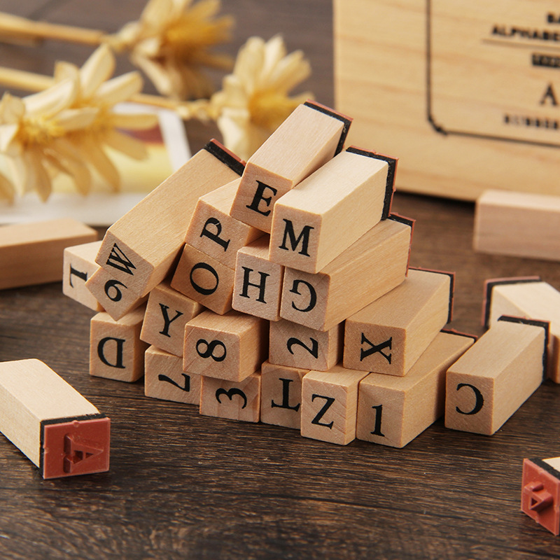 Picture of Basic Hand Account Set Typewriter Font Seal Ming Dynasty Orthodox Alphanumeric Wooden Seal 36 Pieces