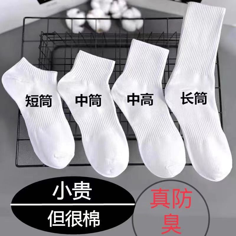 Socks Men's Summer Thin Pure Cotton Sweat-Absorbent Breathable Mid-Calf Socks Short Socks White Sports Socks Towel Bottom Stockings