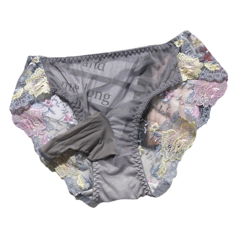 Men's Sexy Lace Embroidered Underwear Silk Stockings Shorts Sexy Jj Set Briefs Breathable plus size Bag Egg Airplane Pants