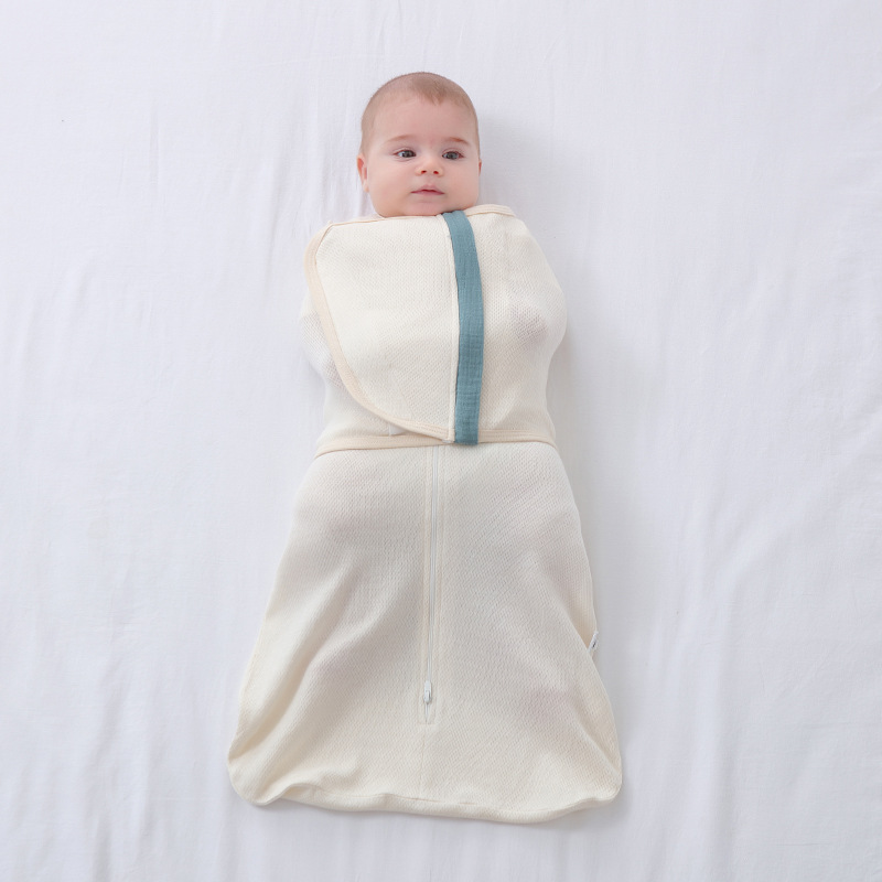 Baby Anti-Startle Sleeping Bag Newborn Swaddle Wrap Spring and Summer Organic Colored Cotton Detachable Wrap-Style