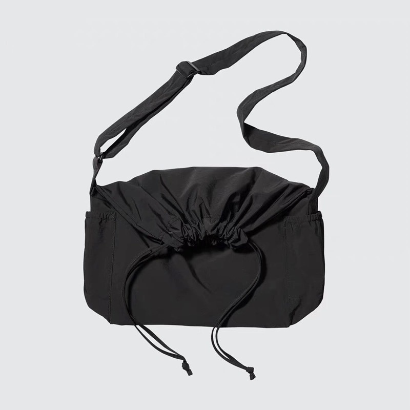 Cross-border Foreign Trade Simple Nylon Cloth Drawstring Shoulder Bag Women's 2025 New Crossbody Bag Lightweight Work Tote Bag