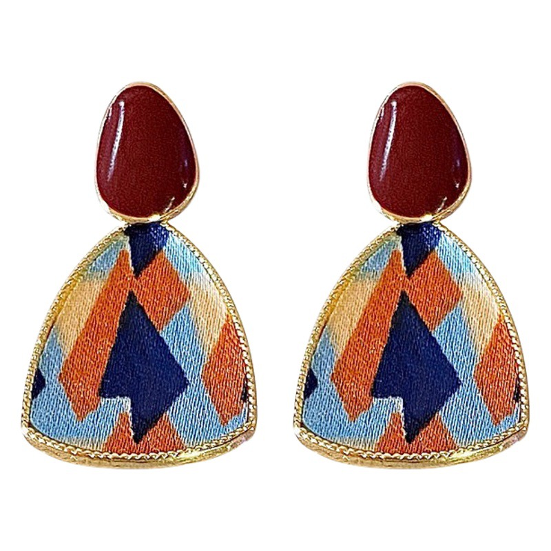 s925 Silver Needle Geometry Earrings High Sense Triangle Earrings 2023 New Fabric Ethnic Style Earrings for Women