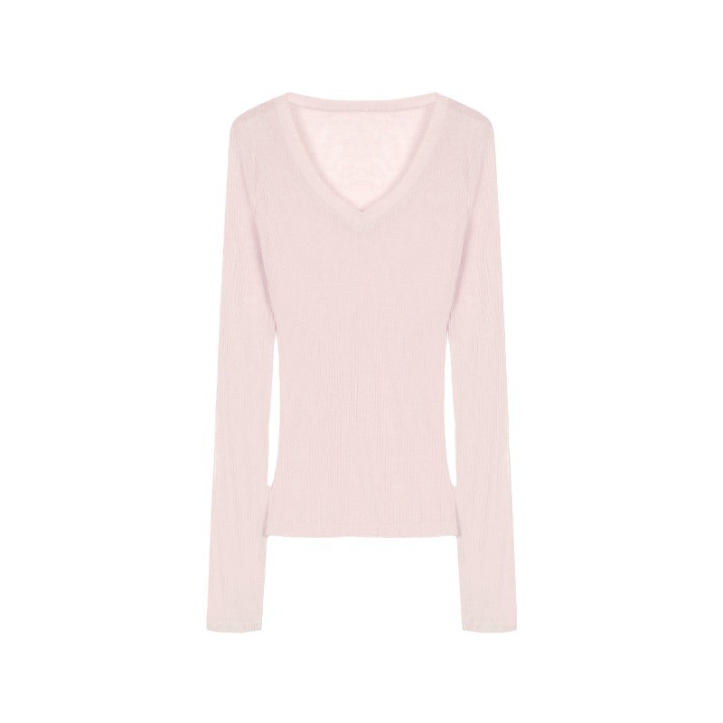 Picture of Thin Micro-transparent V-neck Sunscreen Long-sleeved T-shirt Women's Summer Korean-style Chic Casual Slim-fit Slimming Niche Blouse Top
