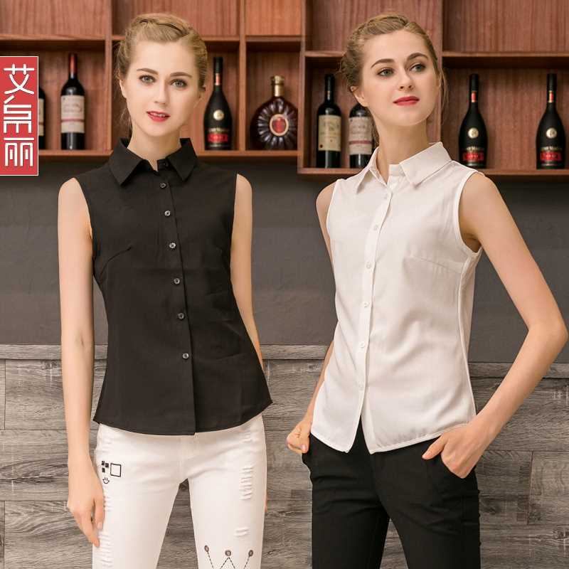 Stretch Chiffon Sleeveless Professional Black and White Shirt Women's Summer 2023 New All-match Spring and Autumn Base Shirt Top