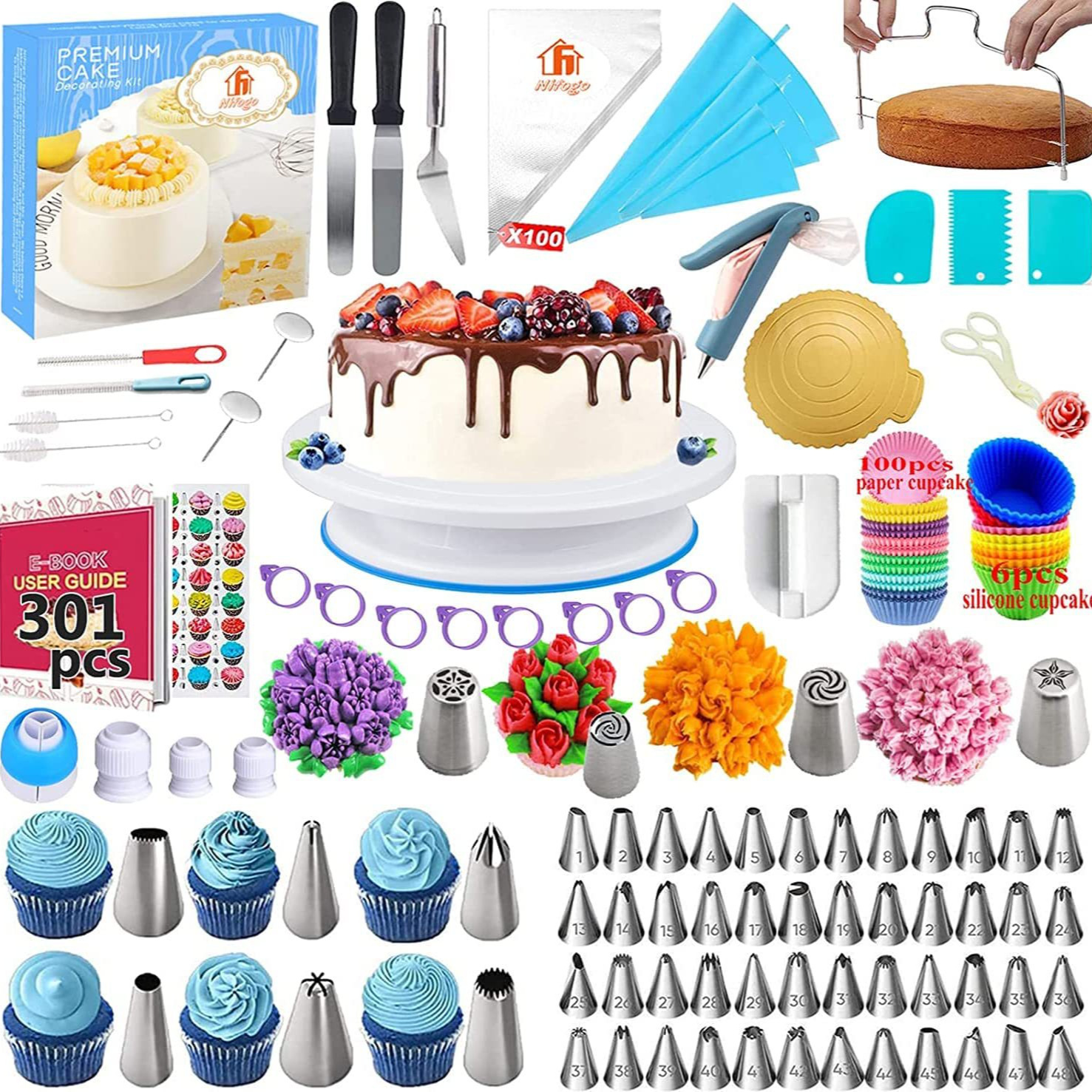 Amazon's Best-Selling 301-Piece Cake Baking Set with Cake Turntable Cake Decoration Mouth Decoration Bag