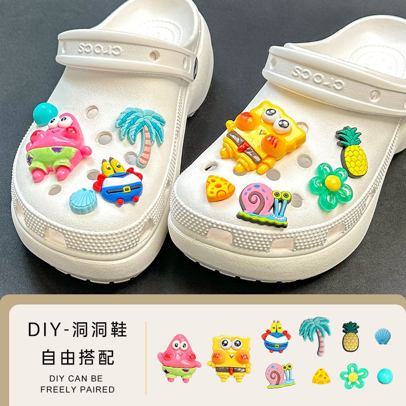 [Beach Spongebob Series] Cave Shoes Buckle Summer Slippers Cute DIY Decorative Shoes Flower Removable