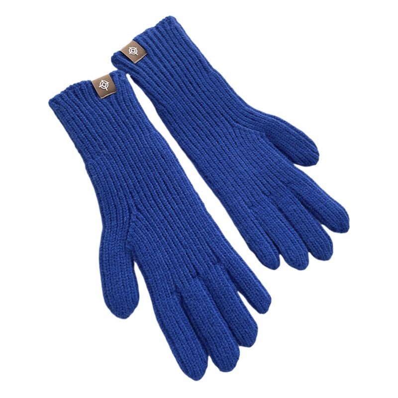 Klein Blue Wool Knitted Solid Color Korean Gloves Labeling Finger Exposed Finger Touch Screen to Keep Warm in Autumn and Winter