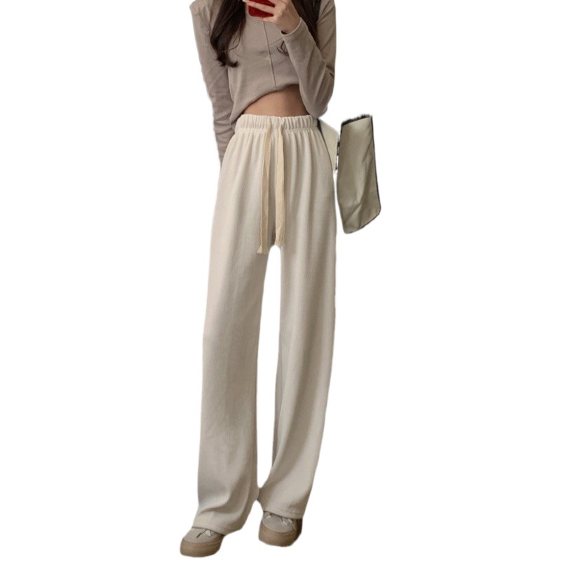 Small women's autumn drawstring high waist loose casual lazy walking and mopping sports wide-leg pants women's straight pants