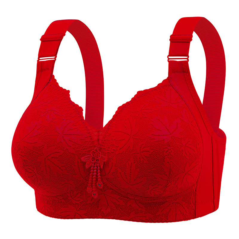 Cross-Border New Zodiac Year Red Lace Large Size Underwear Without Rims Thin Cup Side Cinch Beautiful Back Bra