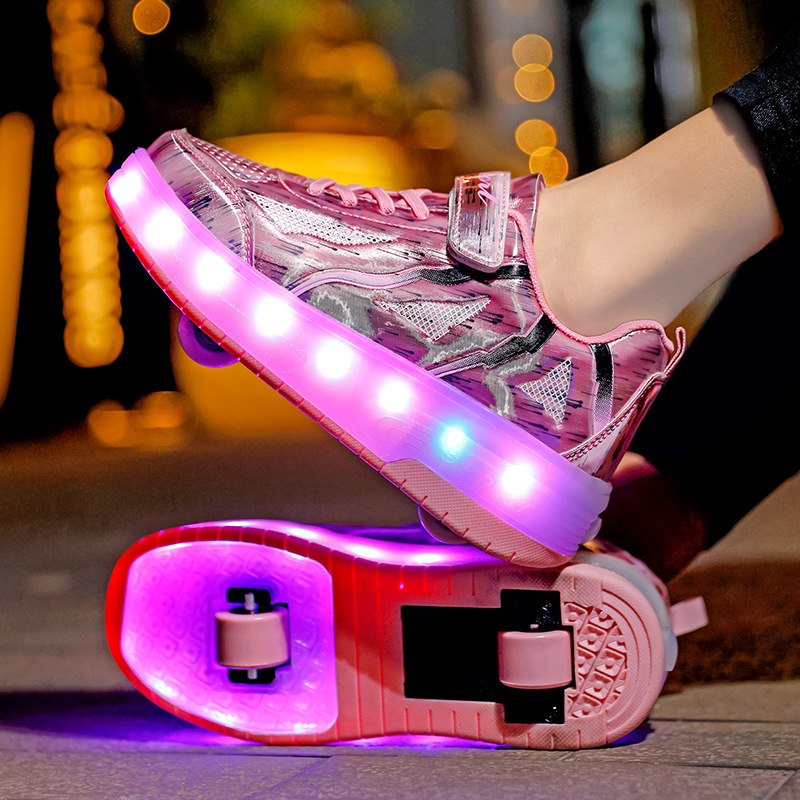 in stock wholesale children boys and girls heyly walking shoes automatic retractable meteor shower charging cool roller shoes
