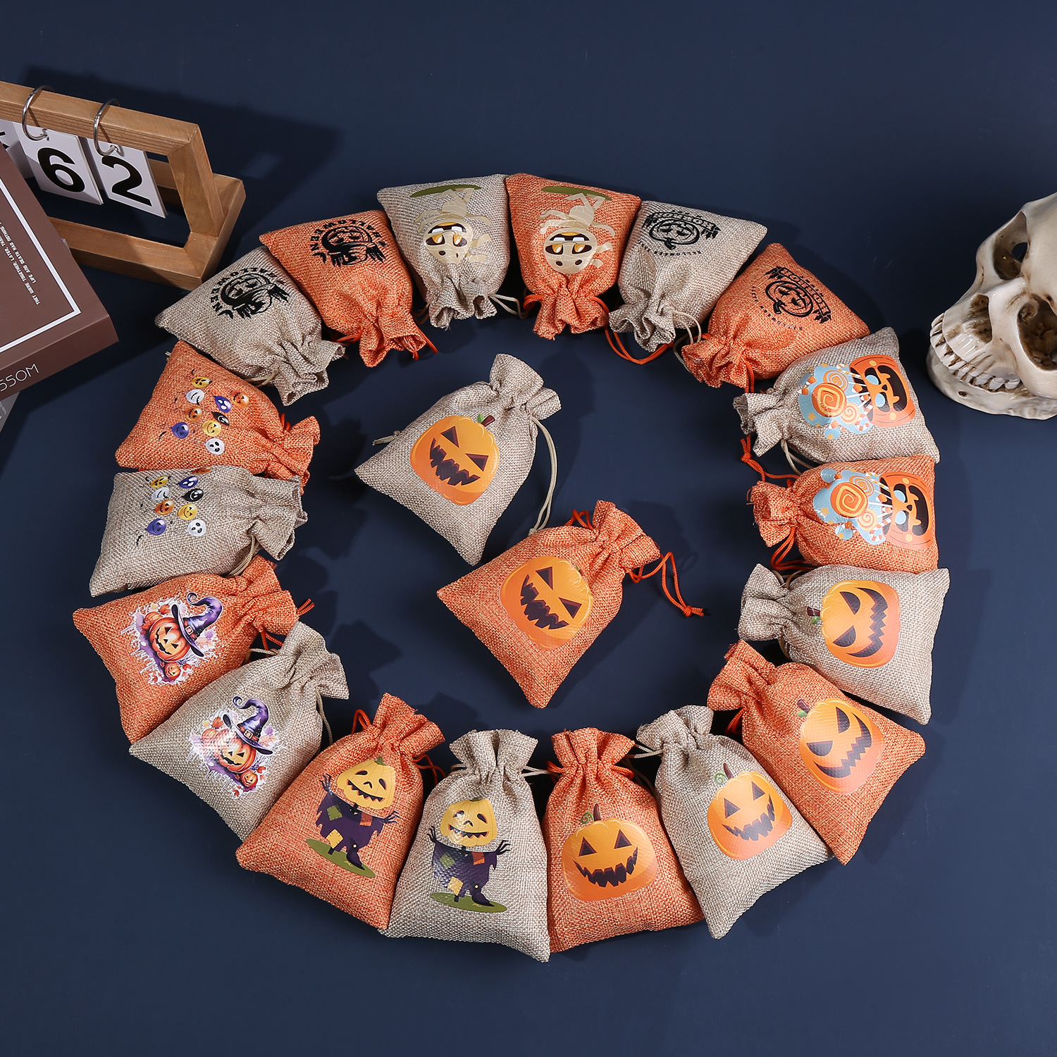 2024 new Halloween linen bag drawstring linen holiday gift Christmas gift packaging bag