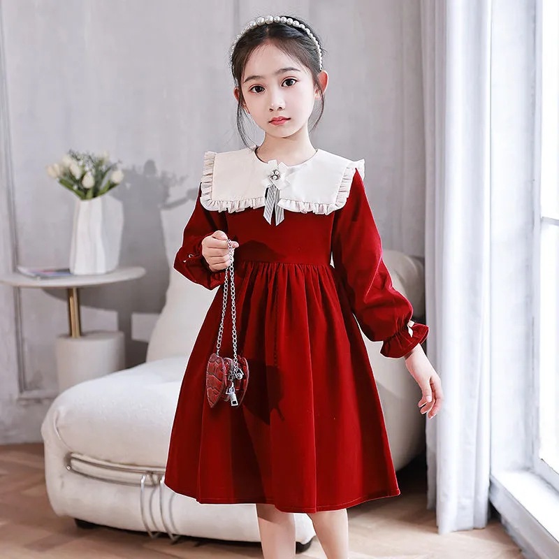 Girls dress Spring and Autumn new fashionable temperament princess style skirt student girl Western style long sleeve spring dress