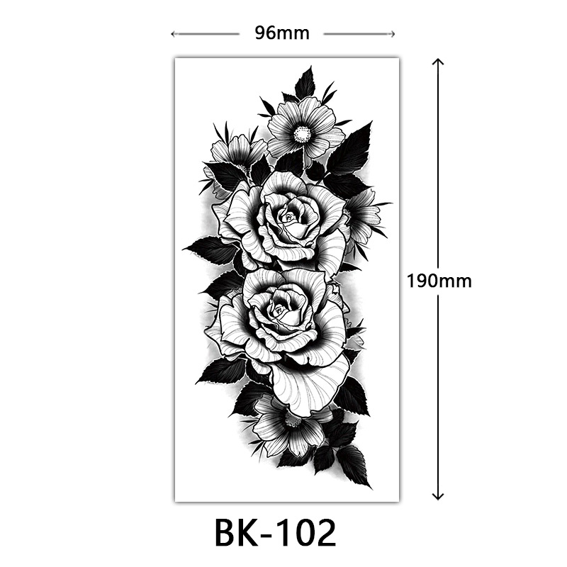 Picture of Cross-Border Supply of Sketch Flower Tattoo Stickers, Sketch Tattoo Stickers, Rose Flower Black and White Flower Tattoo