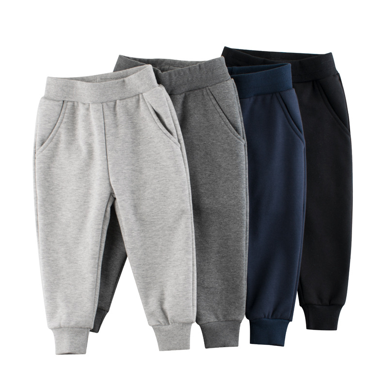 Picture of 27kids Korean children's clothing autumn and winter new wholesale solid color children's sports trousers boys plus velvet casual pants
