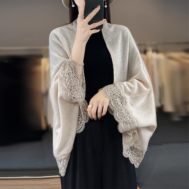 Picture of Sweater Coat Women's Spring and Autumn Loose Mid-length Sweater Outer Cape Fashion Elegant Wool Cape Shawl