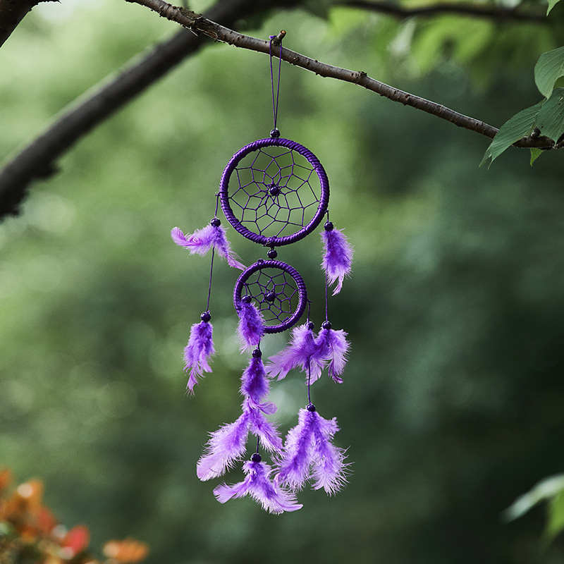 Picture of MS6080 New Double-ring Satin Line Maw Dreamcatcher Home Feather Crafts Wall-mounted Car Pendant