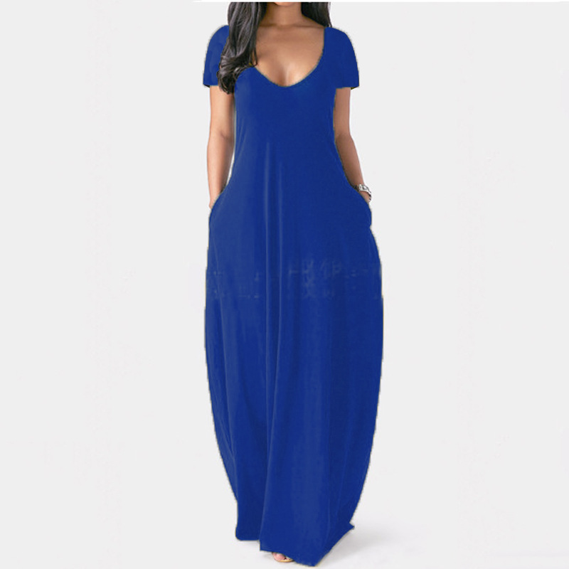 Picture of 2021 Europe and the United States summer cross-border foreign trade new plus size women's solid color dress sexy deep V short sleeve dress