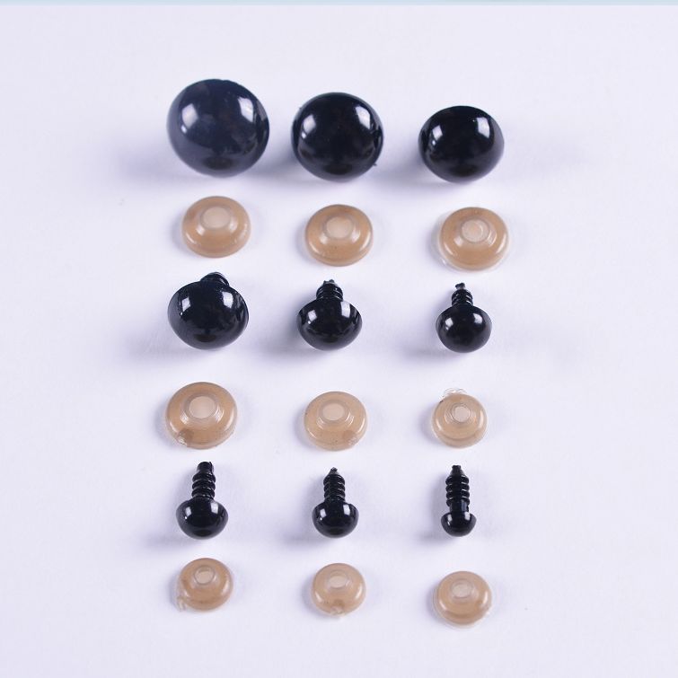 Picture of DIY Doll Eye Accessories Plastic Black Bean Eye Black Screw Eye All Black Eyes a Pack of 100 + 100 Gaskets