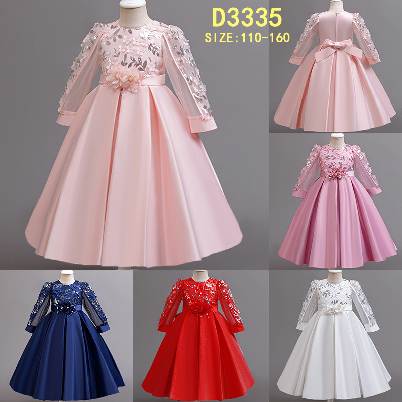 2024 Children's Autumn and Winter Children's Clothing European and American Princess Dress Light Luxury Piano Performance First Birthday Flower Girl Girl Dress