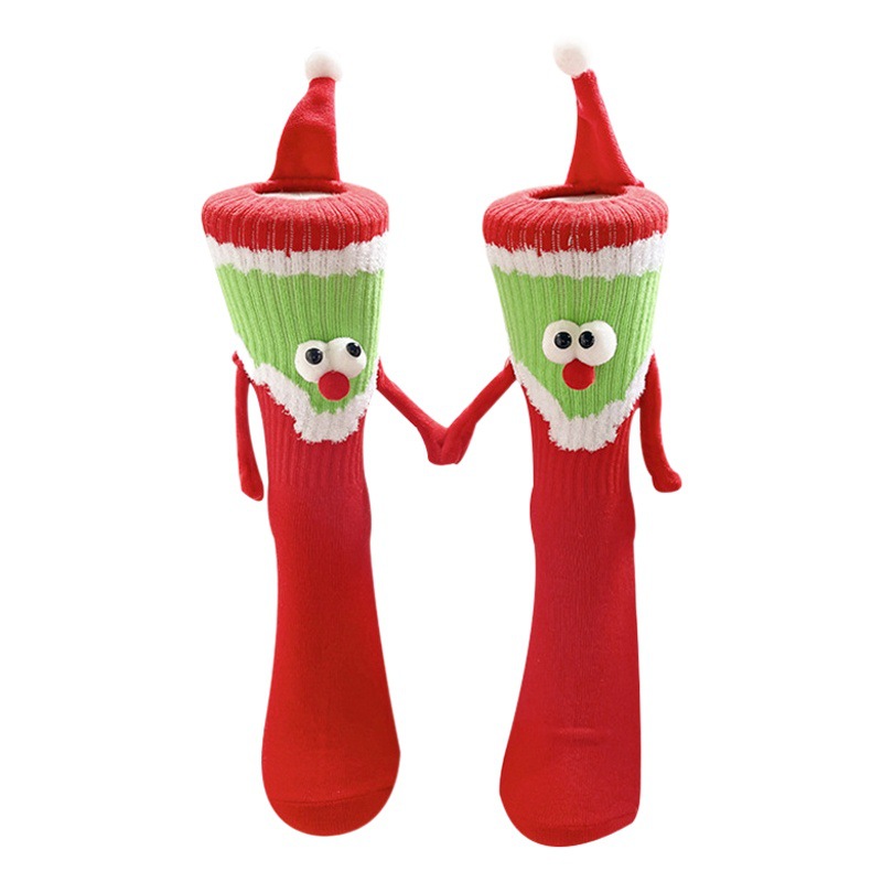 Amazon cross-border Big Red magnetic Christmas hand socks female couple new year long cotton socks gift socks