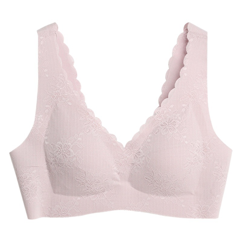 Wire-Free Silk Bra, New Spring/Summer Style for Women, Nude-Feel Back Buckle, Push-Up, Small Wave Design, Beautiful Back, Seamless, Side Breast Collection Bra