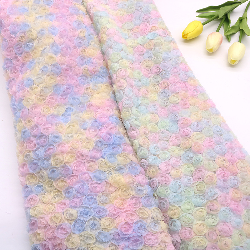 Picture of 3D Three-dimensional Small Rose Chiffon Disc Flower Mesh Embroidered Children's Clothing Hanfu Skirt Lace Lace Wedding Fabric Multicolor