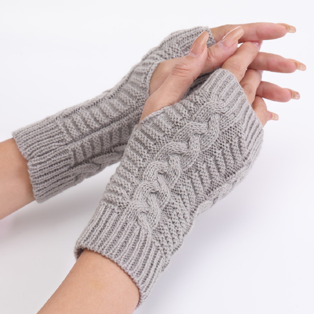 G105 short twist fashion gloves autumn and winter men and women Korean version of the new knitted wool dew half finger warm wrist guard