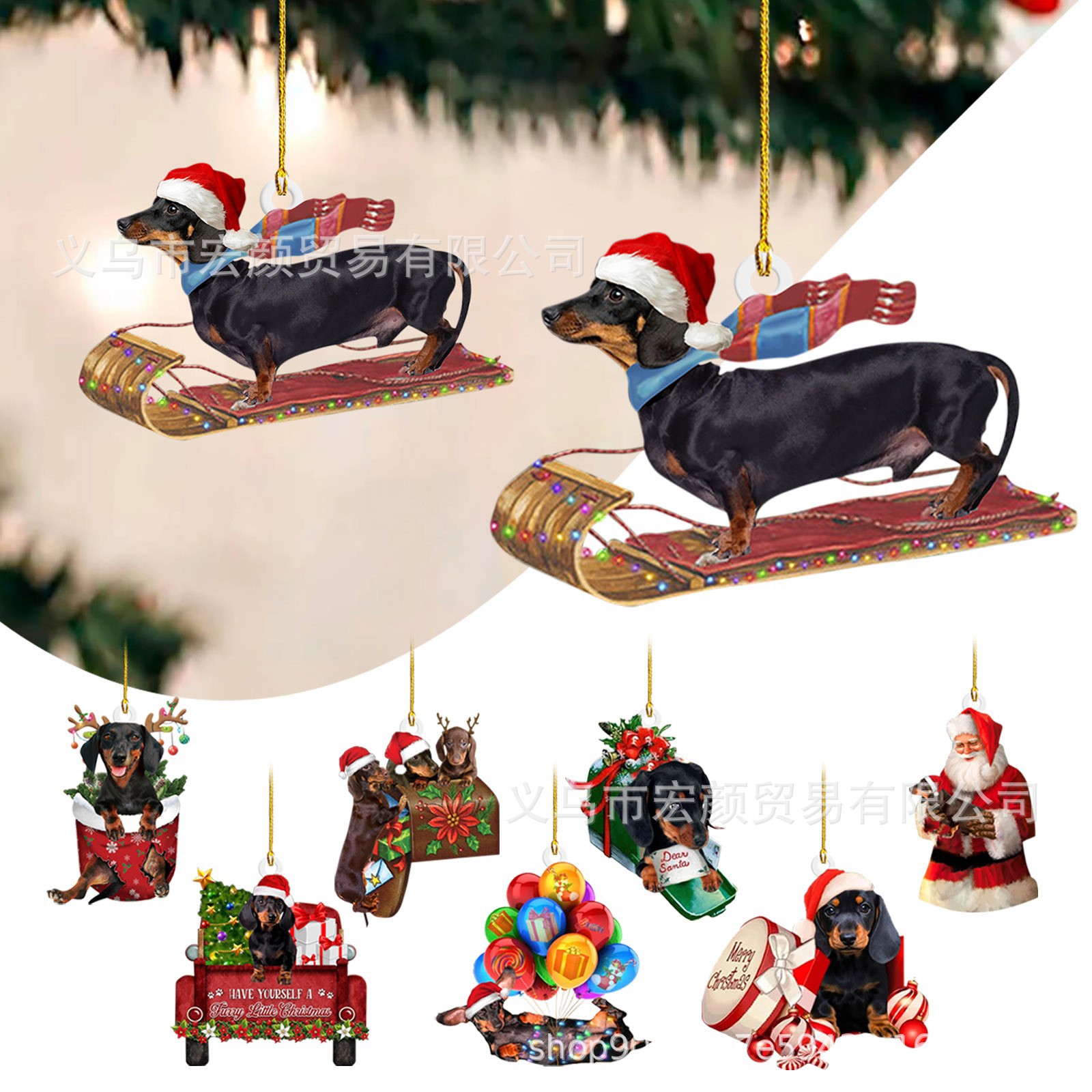 Cross-border Christmas cute sausage dog pendant Christmas tree decorations acrylic crafts pendant