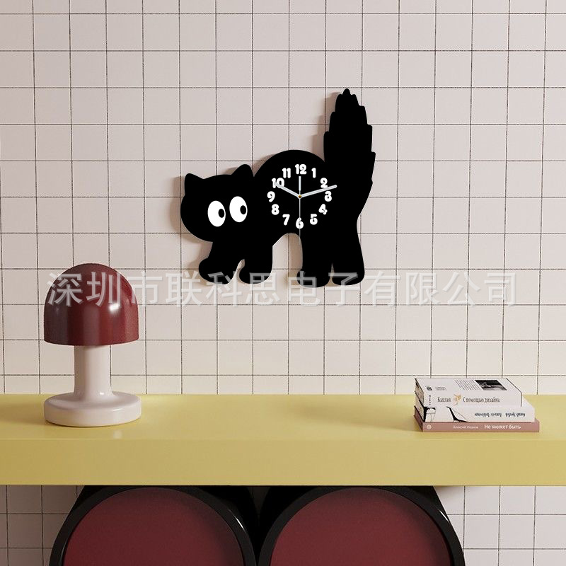 Picture of Cute Cartoon Fun Cat Creative Clock Home Silent Acrylic Clock Living Room Room Decorative Wall Clock